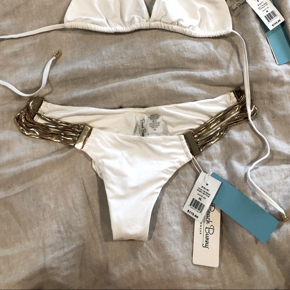 Beach Bunny Bikini Bottom White with Gold Chains